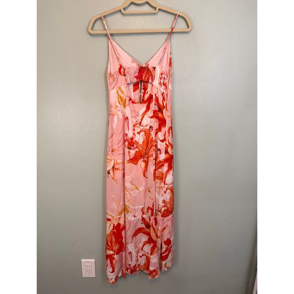Abel the Label Maxi Sundress S Pink Floral Lola Front Slit Button Up V-Neck NWT - Picture 9 of 10